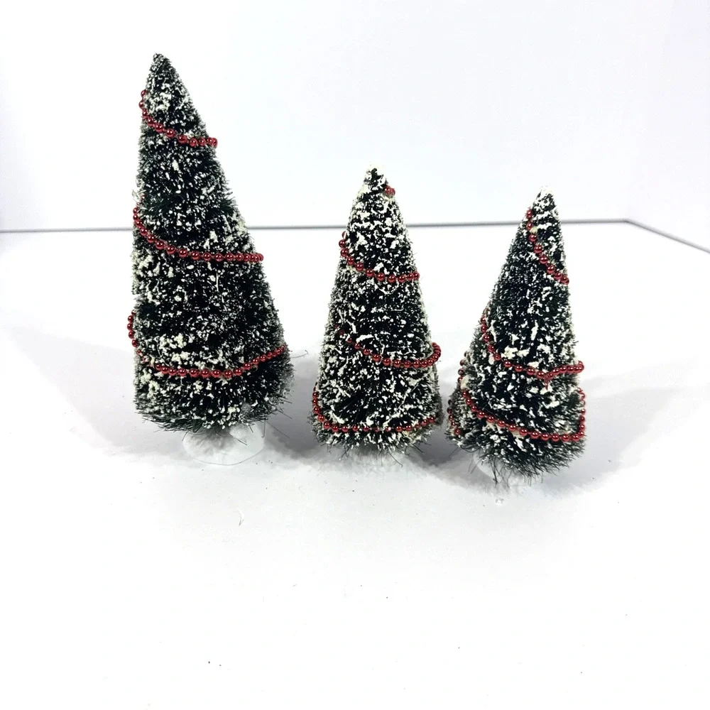 Dept. 56 Bottle Brush Frosted Trees Christmas Village Lot of 3